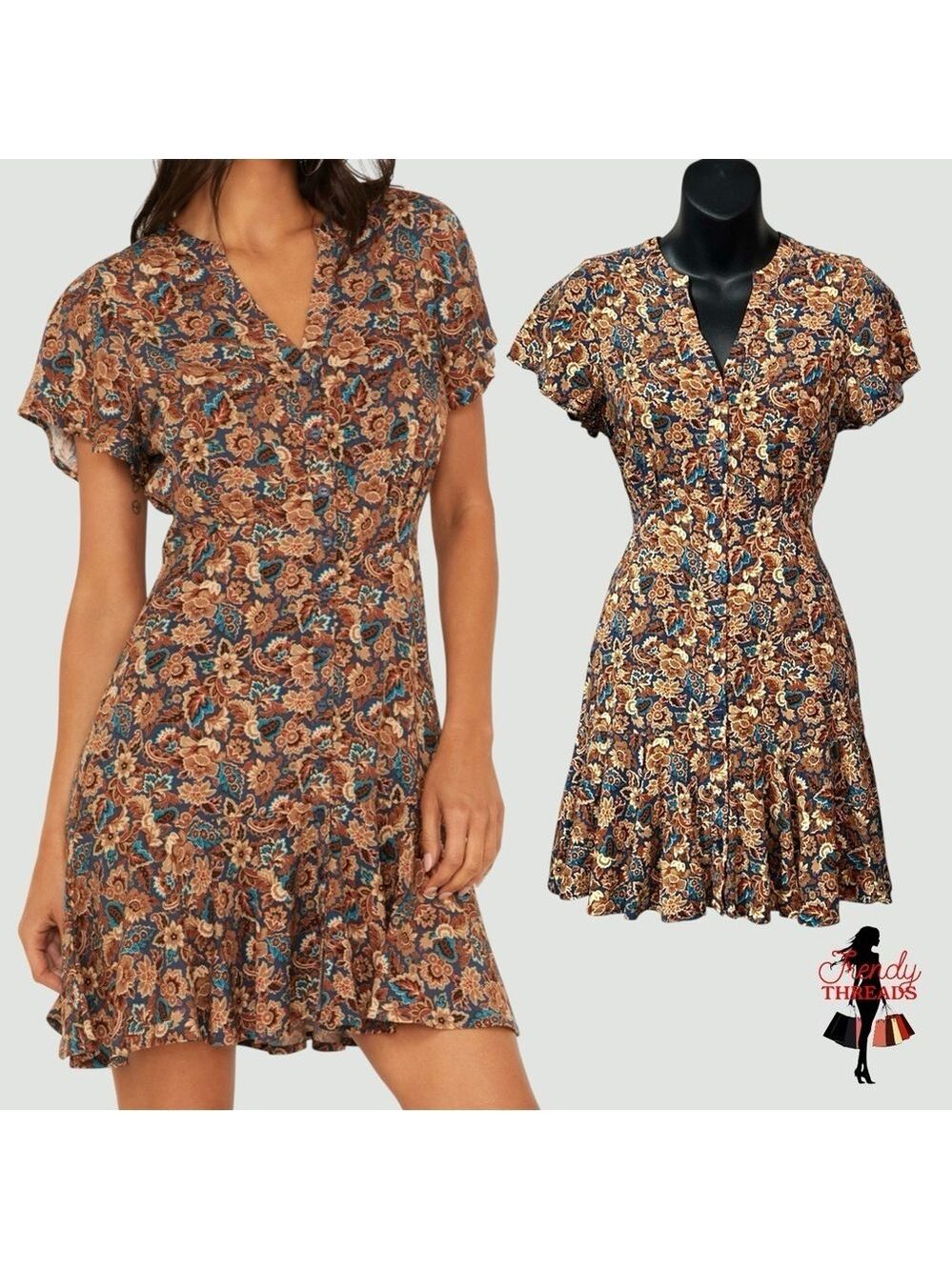 IDYLLWIND Wrangler NEW XS Feeling Good Floral Paisley Peplum Mini Dress Bohemian